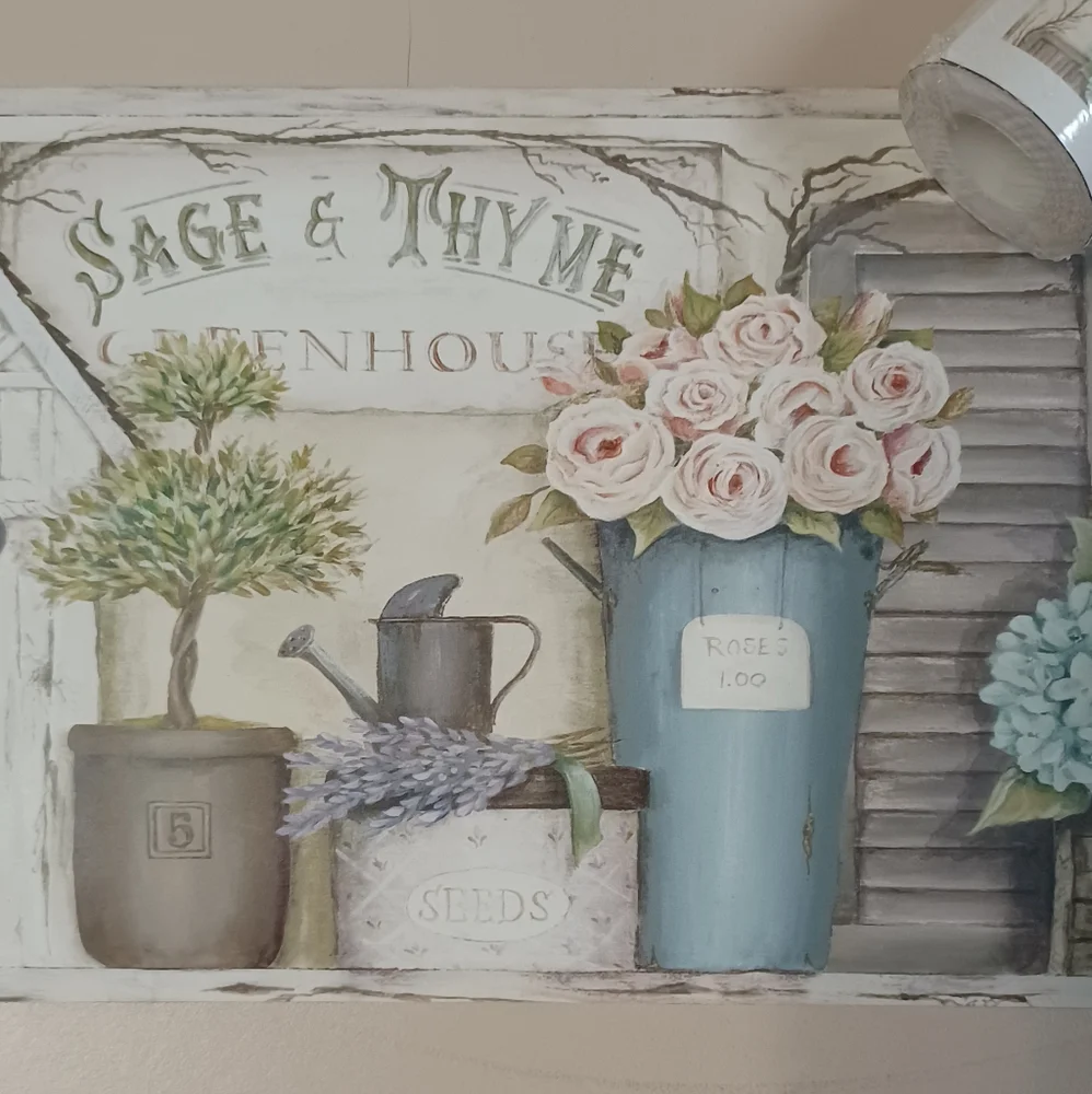 Wallpaper Border Greenhouse Sage & Thyme Light Gray